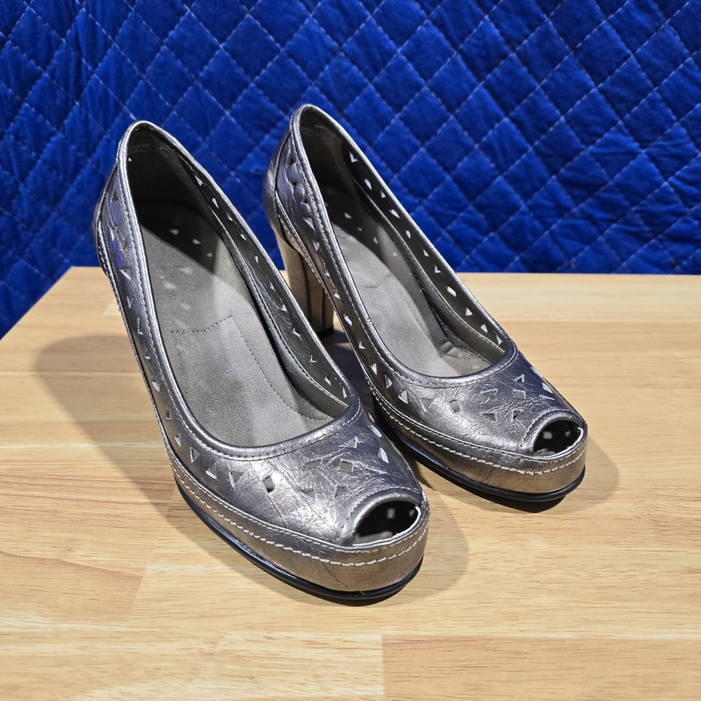 Elegant Silver Peep-Toe Women's Shoes